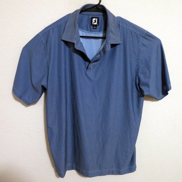 FootJoy Shirt Mens Large Short Sleeve Golf Polo Blue Houndstooth - Picture 2 of 7